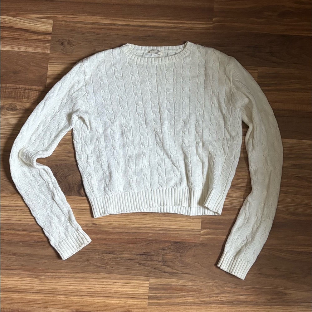 Brandy Melville Ivory Cable Knit Crewneck Sweater